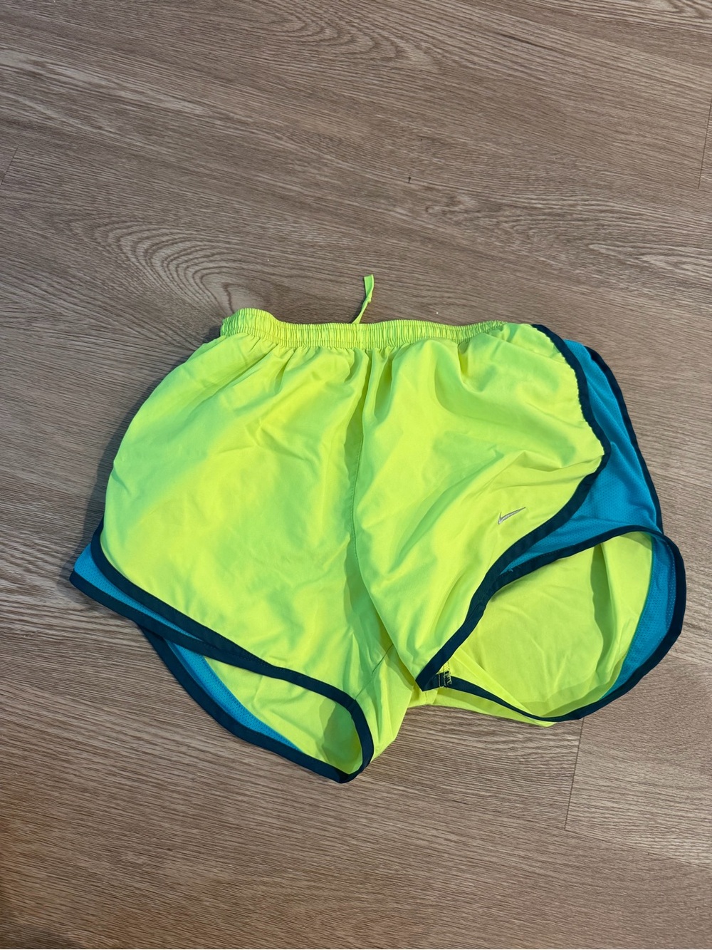 Nike women Neon Yellow Swim Shorts with Teal Trim